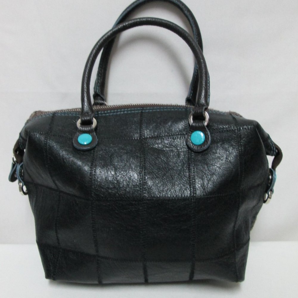 GABS Italy Leather & Wool Shoulder Tote Bag Purse brown & black zip top